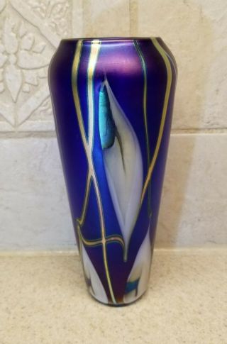 Signed David Lotton American Art Glass 1988 Leaf And Vine Vase 6 1/2 "