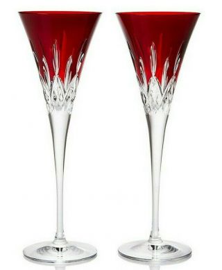 Waterford Lismore Pops Red Champagne Flutes Set Of 2 Crystal 40026611 Boxed
