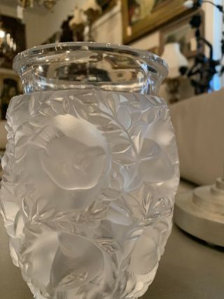 Crystal Lalique France BAGATELLE Clear & Frosted Art Vase 12 Birds 6 3/4 