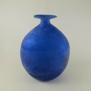 Gino Cenedese Blue Italian Murano Art Glass Scavo Bottle Vase