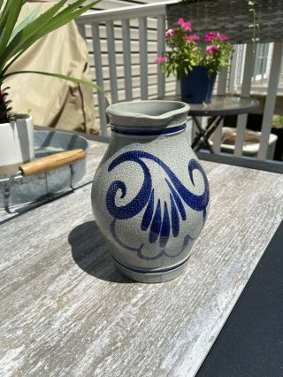 Gerzit Staffel Stoneware Salt Glazed Pitcher Cobalt Blue Made In W.  Germany
