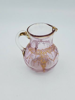 Vintage Color Glass Hand Painted Creamer Pitcher 2.  75  T