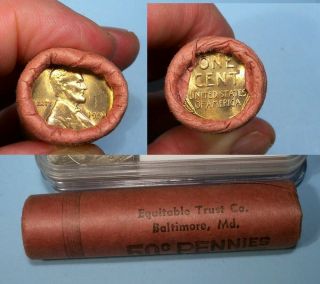 1956 - P Obw Roll Wheat Cents Equitable Trust Co Baltimore Md Inv Rolls 13 - 17