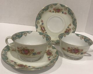 Two Vintage Jyoto Fine China Tea Cups & Saucers Made In Japan “fairmont”