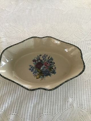 Home and garden party floral stoneware Scalloped serving dish 12 X 9 2