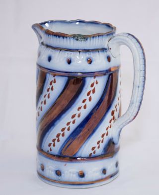 Vintage Antique Ceramic Pitcher Charles Allerton & Sons England Blue Copper 2