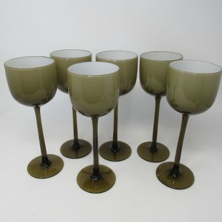 Vintage Carlo Moretti Handblown Water Wine Goblets Brown Taupe Smoke 9.  25 " Set 6