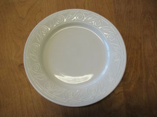 Gibson Amaretto Off White Dinner Plate 10 3/4 " Embossed Scrolls 10 Available