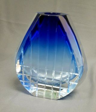 Flower Vase By Baccarat Of France 7 1/8 " Neptune Cobalt Blue French Crystal