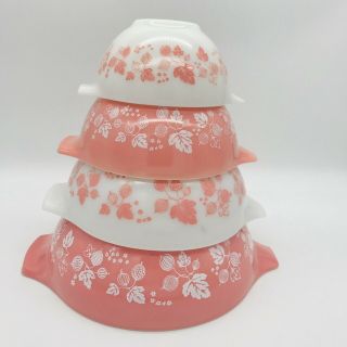 Set Of 4 Vtg Pyrex Pink Gooseberry Cinderella Mixing Nesting Bowls - Wow