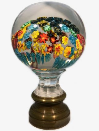 Unknown Maker Early 20th C.  Millefiori Art Glass Paperweight Newel Post Finial