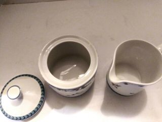 2 PC - Retired Oneida Fine Porcelain BLUE LATTICE Sugar and Creamer Set 2