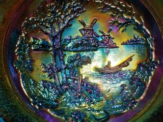 Imperial Carnival Glass Electric Purple Double Dutch Flared Bowl 2