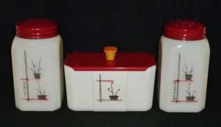 Tipp City Mckee Milk Glass Stickpots Grease Jar Salt Pepper Shakers Range Set