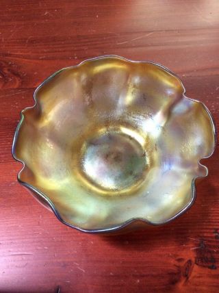 Louis Comfort Tiffany 6 " Rose - Tinged Gold Favrile Glass Scallopped Bowl