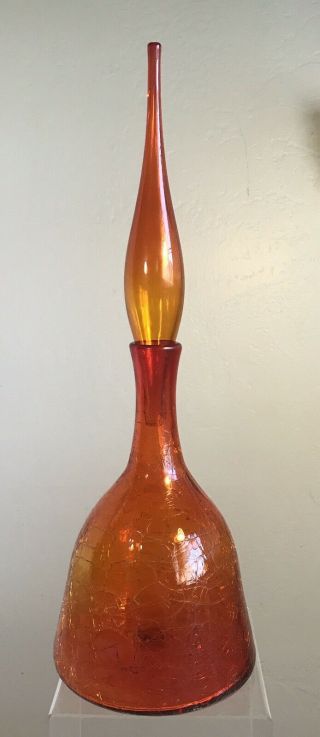 Vintage Blenko Crackle Glass Decanter 6122 - M Wayne Husted Tangerine
