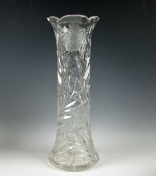 Abp American Brilliant Cut Glass Vase 15&1/4 " Hawkes Gravic Carnation Pattern