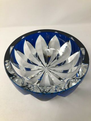 St Louis Crystal France Blue Cut To Clear Centerpiece Bowl 8 5/8 " Heavy