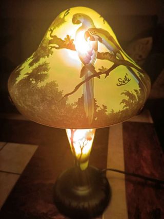 . Emile Galle Parrot Lamp
