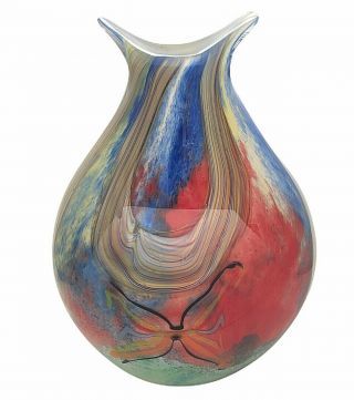 Heavy Murano Art Glass Vase Vibrant Colors 11 1/4