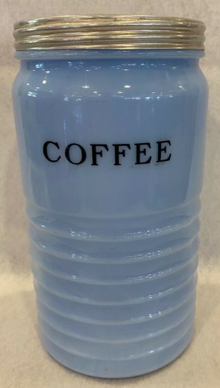 Vintage Jeannette Delphite Blue Coffee Canister Jar 8 " Tall 40 Oz Minty