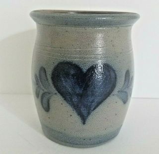 Rowe Pottery Vase Salt Glazed Cobalt Blue Heart Stoneware Vintage Dated 1991