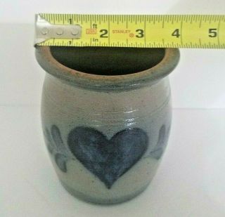 Rowe Pottery Vase Salt Glazed Cobalt Blue Heart Stoneware Vintage Dated 1991 2