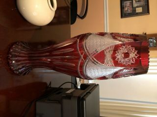 Russian Very Large Colored Crystal Cut Vase 19 Inches Tall 5 In W
