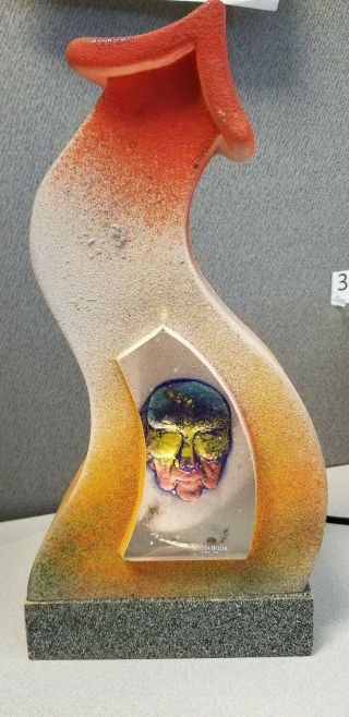 Kosta Boda Swedish Art Glass By Kjell Engman " Inside House Man " Face Sculpture