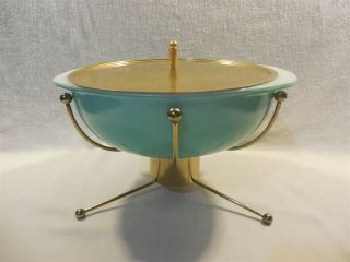 Vintage Pyrex Promotional Turquoise Ufo 2 Qt Casserole With Lid And Holder 024