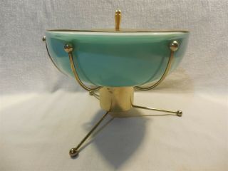 Vintage Pyrex Promotional Turquoise UFO 2 Qt Casserole with Lid and Holder 024 2