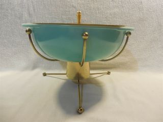 Vintage Pyrex Promotional Turquoise UFO 2 Qt Casserole with Lid and Holder 024 3