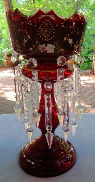 Victorian Ruby Red Art Glass Lusters