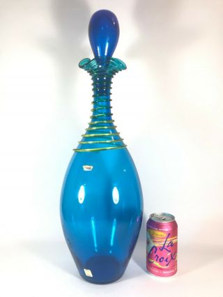 Blenko 23 " Tall Joel Myers Art Glass Mcm Bottle Floor Decanter & Stopper 6831