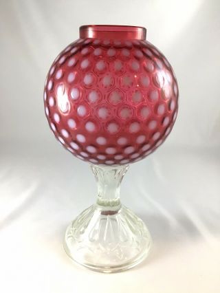 Fenton Polka Dot Cranberry Opalescent Footed Ivy Ball