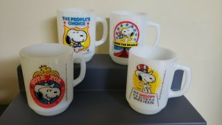All 4 Vintage Fire King Snoopy For President Collector 