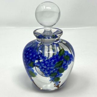 1985 Signed Steven Lundberg Studios Art Glass Floral Perfume Bottle & Stopper