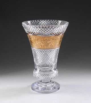 Exquisite Moser Cut Crystal Vase With Gilt Amazonian Frieze