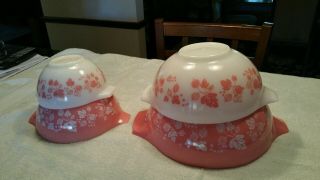 Vintage Pyrex Pink Gooseberry Cinderella Set Of 4 Nesting Bowls 441 442 443 444