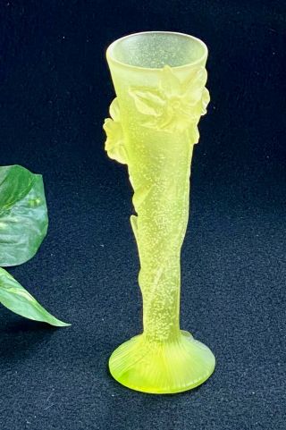 Daum Pate De Verre Vase With Yellow Orchid Flowers Attached