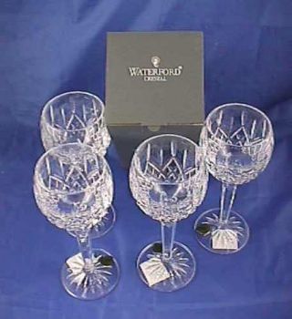 4 Waterford Lismore Crystal Balloon Wine Hock Glasses Nib 6oz.  No.  6003180800