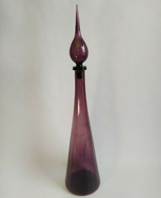 Large 27 " Empoli ? Italian Amethyst Purple Paneled Glass Genie Bottle Decanter