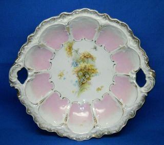 Footed Serving Plate,  Summer Boutique,  Handled,  Gold Detail,  Pink,  Es Prov Saxe