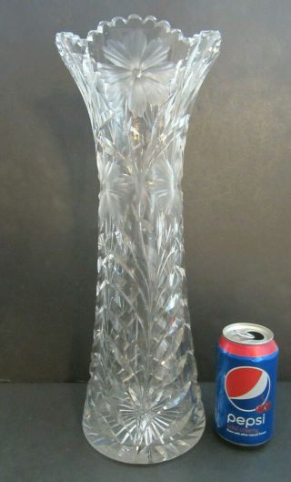 Antique Big 16.  5 " American Brilliant Abp Cut Glass Pairpoint " Viscaria " Vase 9lb
