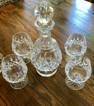 Waterford Crystal,  Lismore Pattern Brandy Decanter And 4 Goblets Set