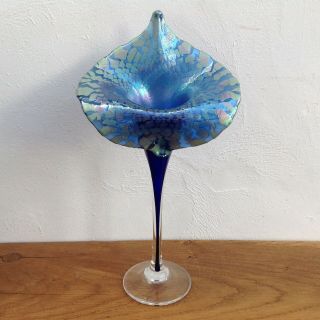 Richard Golding Signed Okra Irridescent Glass Jack In The Pulpit Vase