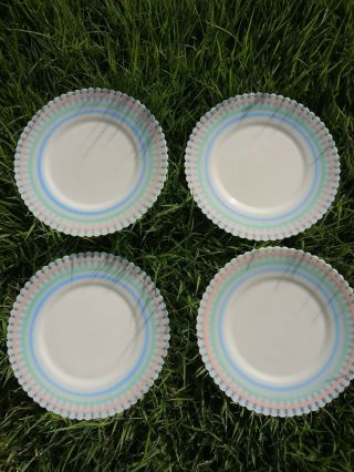 4 Vintage Macbeth Evans Cremax Banded Pastel Petalware Plates 8 " Salad Plates