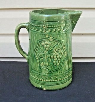 Vintage Antique Yellow Ware Pottery Pitcher Green Glaze