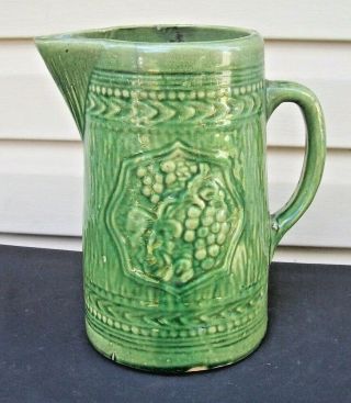 Vintage Antique Yellow Ware Pottery Pitcher Green Glaze 2