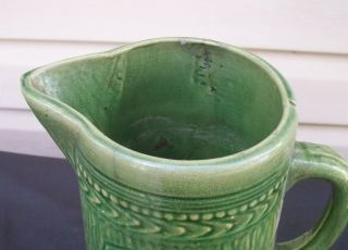 Vintage Antique Yellow Ware Pottery Pitcher Green Glaze 3